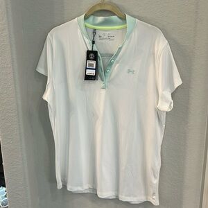 NWT - Under Armour HeatGear UA Zinger Golf Polo Fitted White Green Women's XL